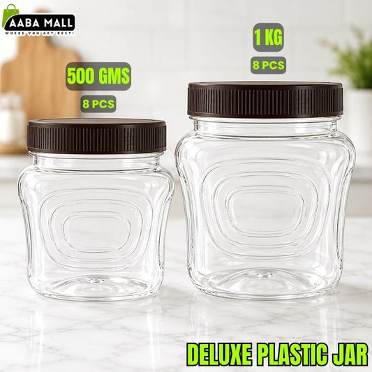 Plastic Jar Set | Deluxe Jar With Black Cap Kitchen Storage Jars | Airtight Food Storage Containers 1KG & 500GM