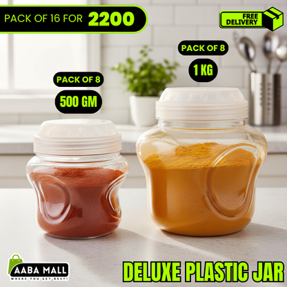 deluxe plastic jar set, airtight container set, food storage jars, kitchen storage containers, airtight plastic jars, pantry organizer, plastic jars, deluxe jar set