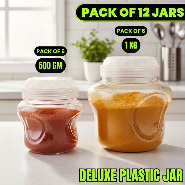 Deluxe Plastic Jar Set (White Transparent Cap) – Premium Airtight Food Storage Containers | (1KG) + (500GM)