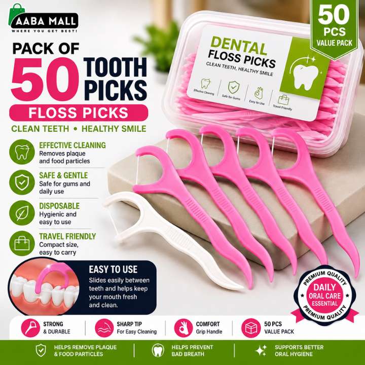 50 Pcs Dental Floss Picks & Tooth Picks | Daanton Ke Darmiyan Safai, Plaque Removal & Daily Oral Care