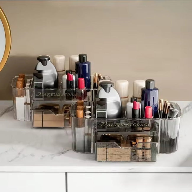desktop drawer-style cosmetic organizer transparent