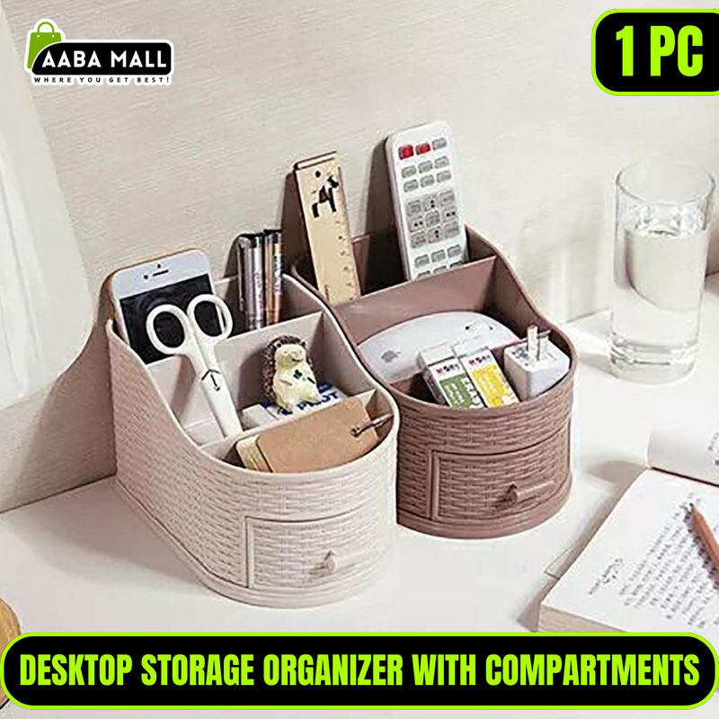 Multi-Compartment Desk Organizer | Creative Desktop Storage Box for Makeup, Remote Control & Office Supplies | Compact & Stylish Organizer for Home or Office - AABA MALL