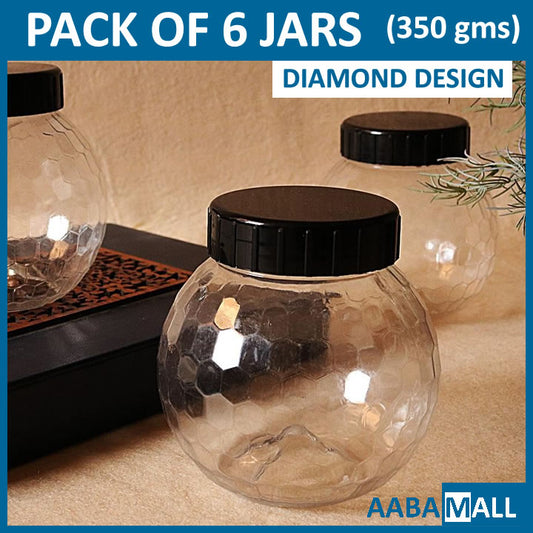 Diamond Design Kitchen Jars STORAGE SET ORGANIZER For Grocery / SNACK / Masala / Sugar / Biscuits / Daal / Spice 6 JARS
