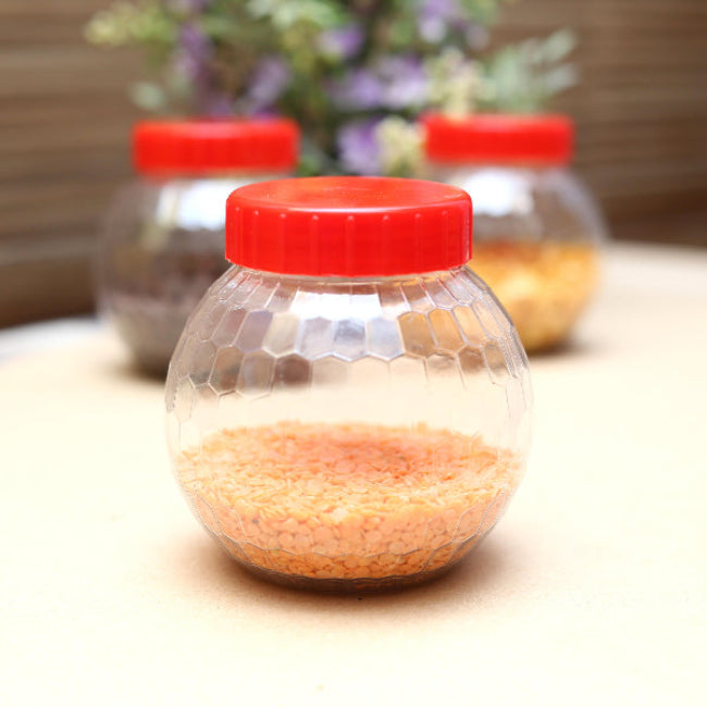 12 pcs diamond design small storage jars, 62mm mouth PET plastic containers with red and white caps for spices, masalas, and dry fruits