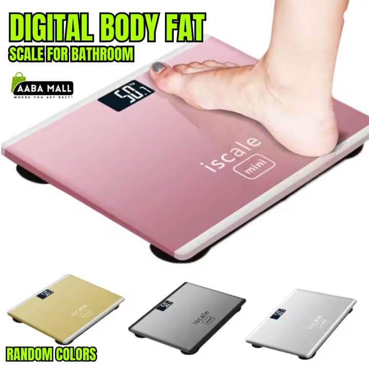 Digital body fat scale with a foot on it, shown in pink color, with 'AABA MALL' branding.