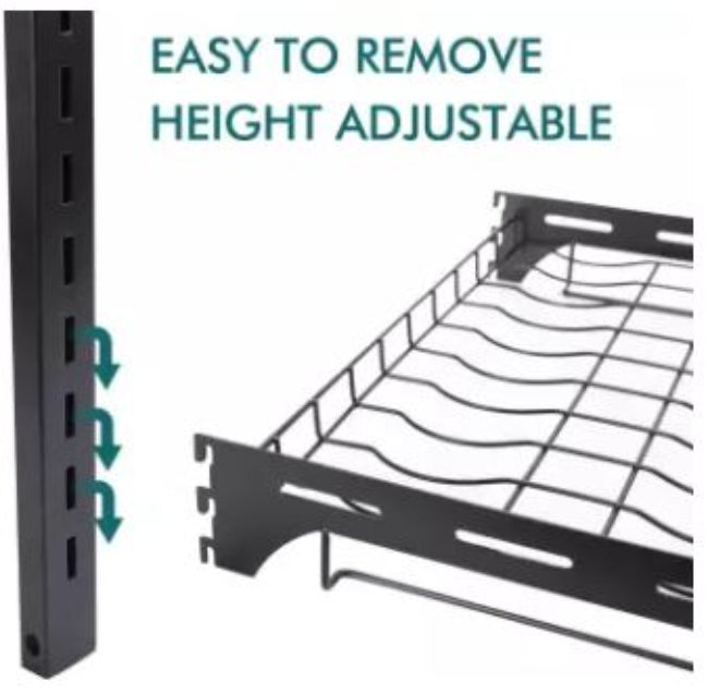 Wall mounted 2-tier stainless steel dish drying rack with drainer, showing cutlery organizer and cutting board holder installed