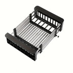 over the sink dish rack, stainless steel dish rack, expandable drying rack, kitchen organizer, dish drainer, rust resistant rack, space saving kitchen rack, fruit and vegetable drainer, dish drying rack