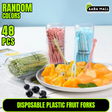 48 Pcs Cute Disposable Plastic Fruit Fork Set ? Mini Dessert, Cake, Salad & Appetizer Forks for Parties, Picnics & Household Use