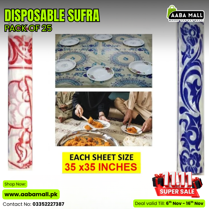 Pack of 25 disposable table sheet covers for dining
