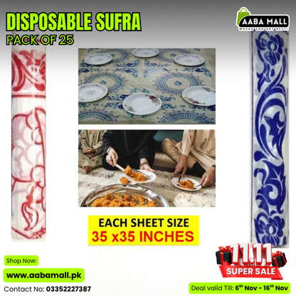 Pack of 25 disposable table sheet covers for dining