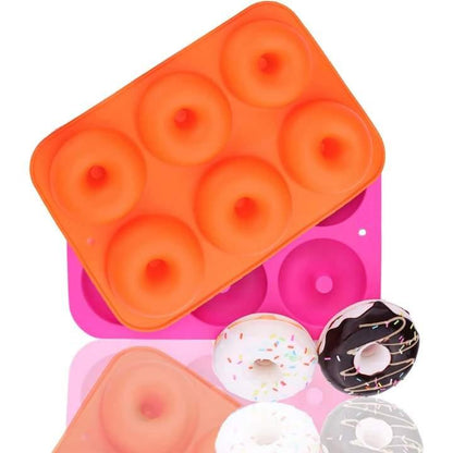 Silicone donut mold with colorful donut illustrations on a white background