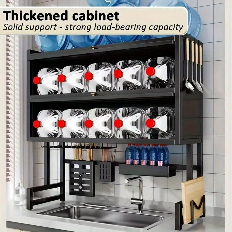 Space-saving kitchen sink organizer rack with drainage design