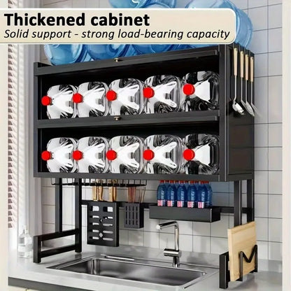 Space-saving kitchen sink organizer rack with drainage design