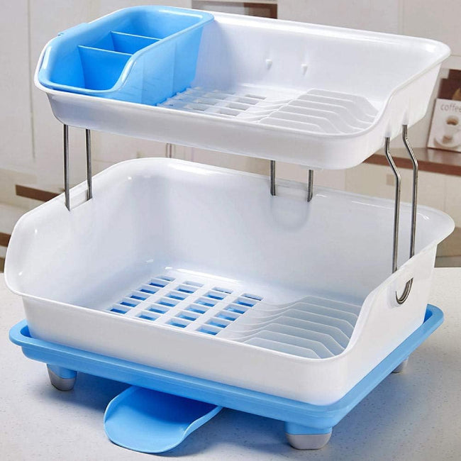 Kitchen countertop dish rack with drainage system