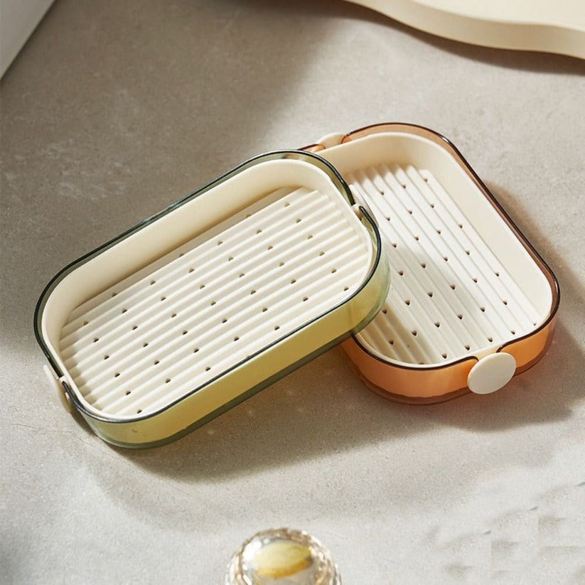 Double layer water draining soap holder dish