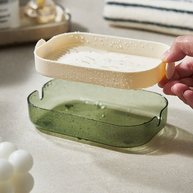 Double layer water draining soap holder dish