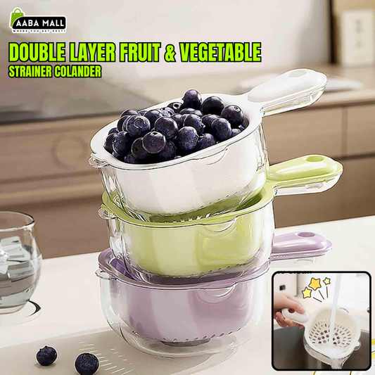 dual layer draining basket with handle for fruits and vegetables