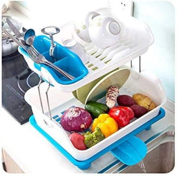 Close-up of plastic double-layer dish drainer