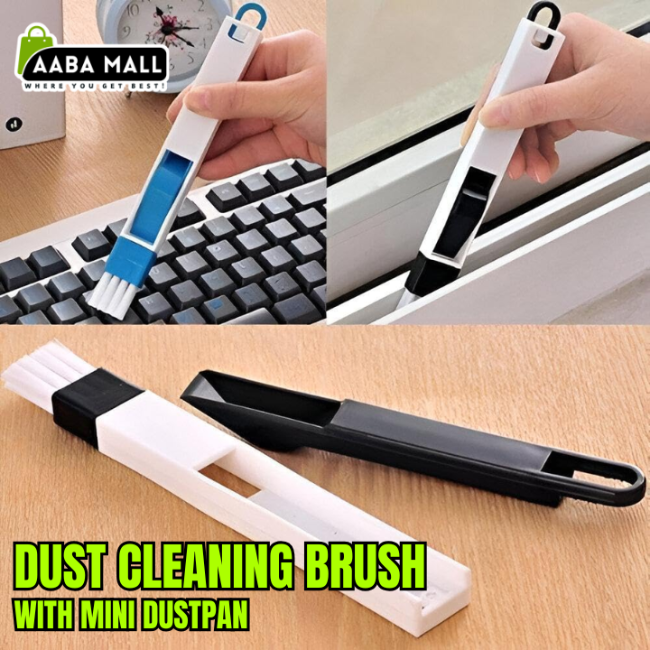 Dust cleaning brush set with mini clip-on dustpan, polypropylene crevice cleaner tool for window gaps and small kitchen corners