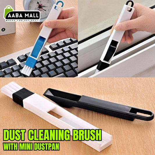 Dust cleaning brush set with mini clip-on dustpan, polypropylene crevice cleaner tool for window gaps and small kitchen corners