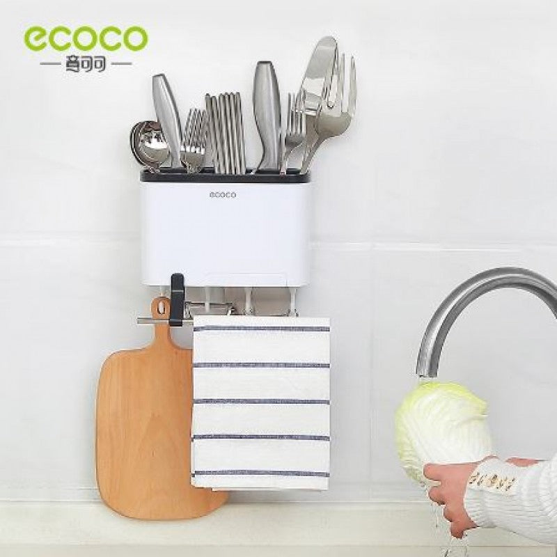ECOCO Creative Wall-Mounted Multi-Purpose Storage Shelf Rack – Mop & Knife Holder for Kitchen Supplies