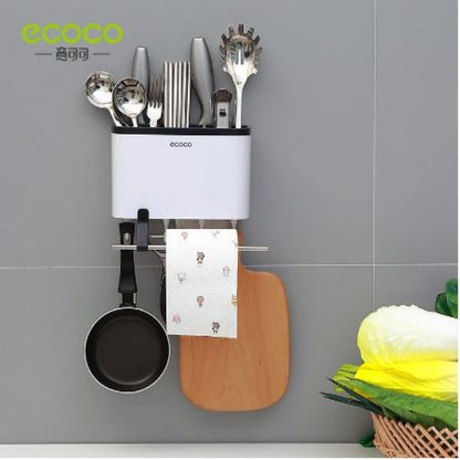 ECOCO Creative Wall-Mounted Multi-Purpose Storage Shelf Rack – Mop & Knife Holder for Kitchen Supplies