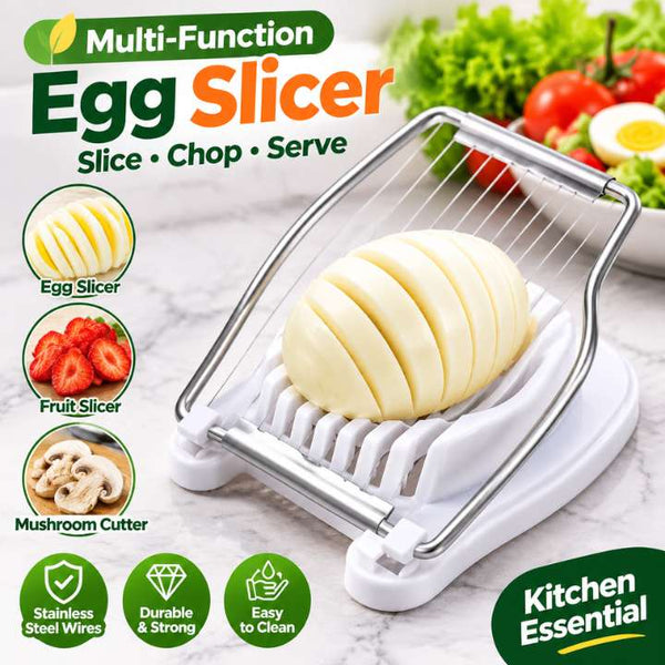 Multi-Function Egg Slicer Cutter with Stainless Steel Wires - Boiled Egg Slicer, Fruit Slicer, Mushroom Cutter, Kitchen Food Chopper Tool