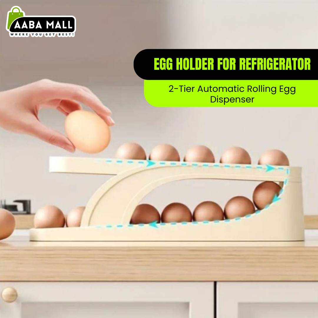 2-Tier Automatic Rolling Egg Holder for Refrigerator & Countertop | Space-Saving Egg Dispenser & Organizer