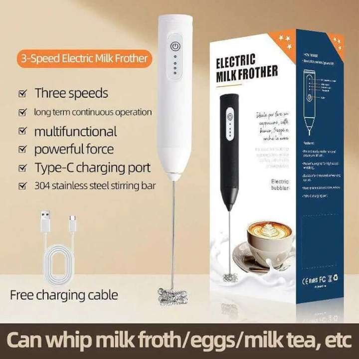 Electric Milk Frother for Coffee | 3‑Speed Powerful Handheld Foam Maker | Portable Whisk for Latte, Cappuccino, Hot Chocolate & More