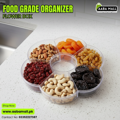 Transparent flower-shaped dry fruit and candy tray with lid 