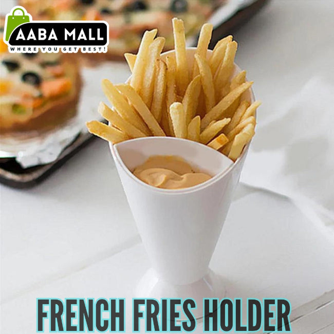 2-in-1 French fry cone holder with dipping cup for ketchup or sauce, reusable plastic snack organizer for chips and chicken nuggets