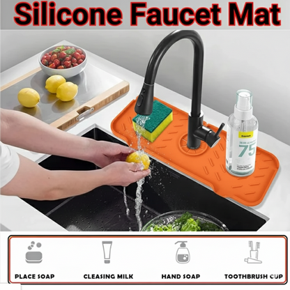 silicone faucet mat, sink draining pad, kitchen faucet protector, bathroom faucet mat, sink splash guard, faucet drying mat, kitchen accessories, water draining pad, countertop protector, faucet splash catcher
