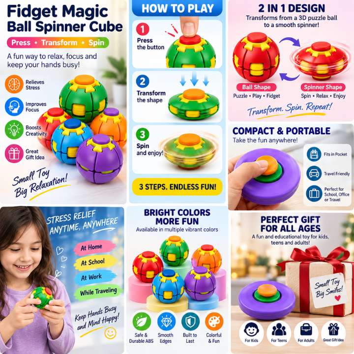 Fidget Magic Ball Spinner Cube Toy – 3D Rotating Gyro Puzzle for Stress Relief