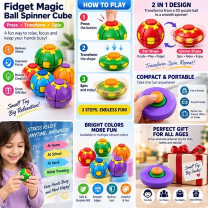 Fidget Magic Ball Spinner Cube Toy – 3D Rotating Gyro Puzzle for Stress Relief