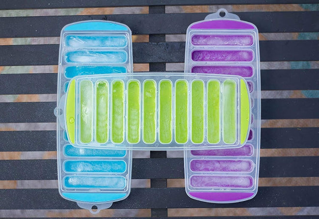 Flexible silicone mold showing easy release of ice sticks
