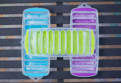 Flexible silicone mold showing easy release of ice sticks