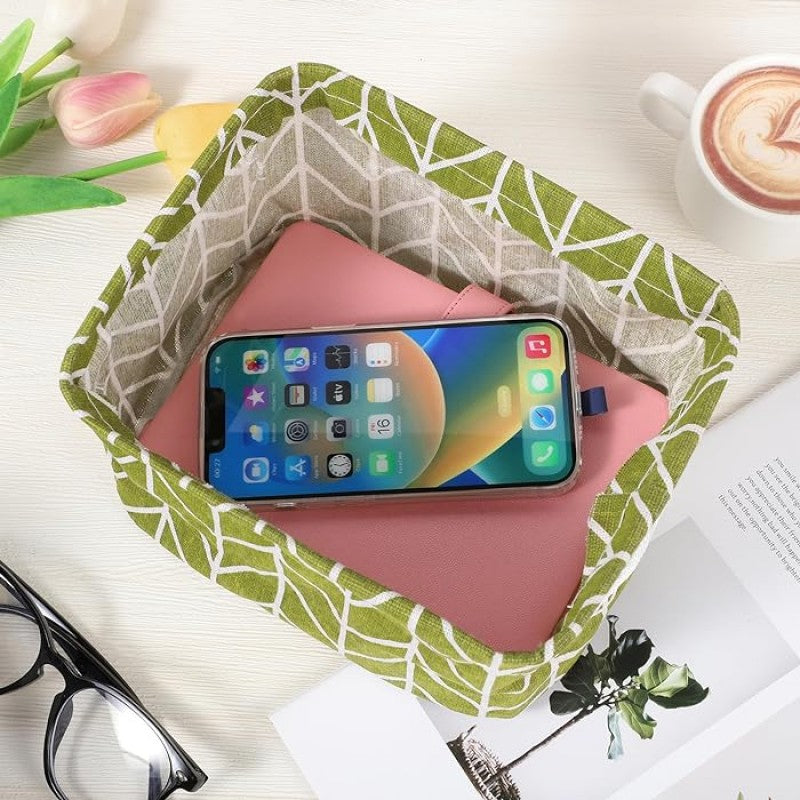 2 Pc Desk Storage Box Geometry Pattern – Foldable Cotton Linen Organizer Basket