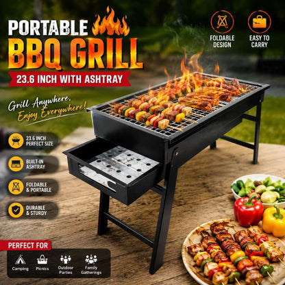 Foldable Portable BBQ Grill 23.6 Inch | Heavy‑Duty Barbecue Angeethi with Drawer Ashtray – Outdoor & Indoor Cooking