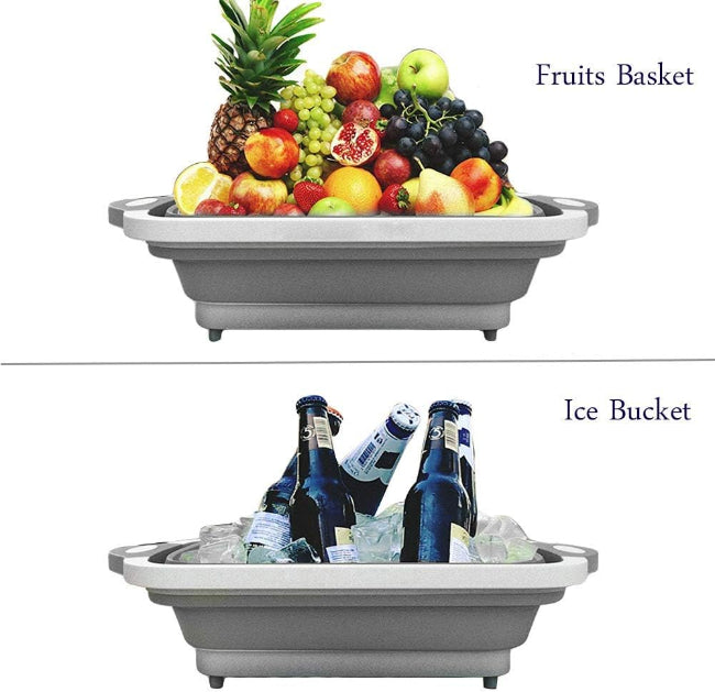 3-in-1 folding collapsible cutting board and washing drain sink storage basket for kitchen food prep