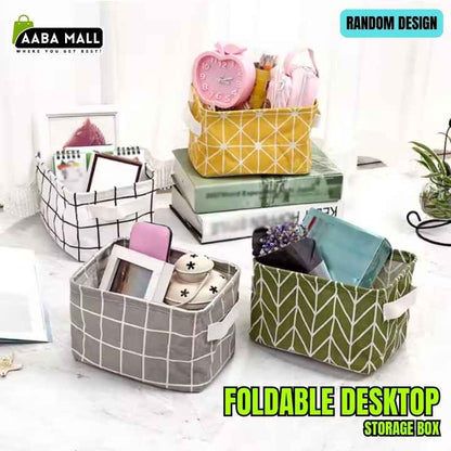 2 Pc Desk Storage Box Geometry Pattern – Foldable Cotton Linen Organizer Basket