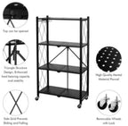 Folding metal storage shelf unit, collapsible 4-tier heavy-duty utility rack with no assembly required, for garage or pantry