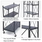 Folding metal storage shelf unit, collapsible 4-tier heavy-duty utility rack with no assembly required, for garage or pantry