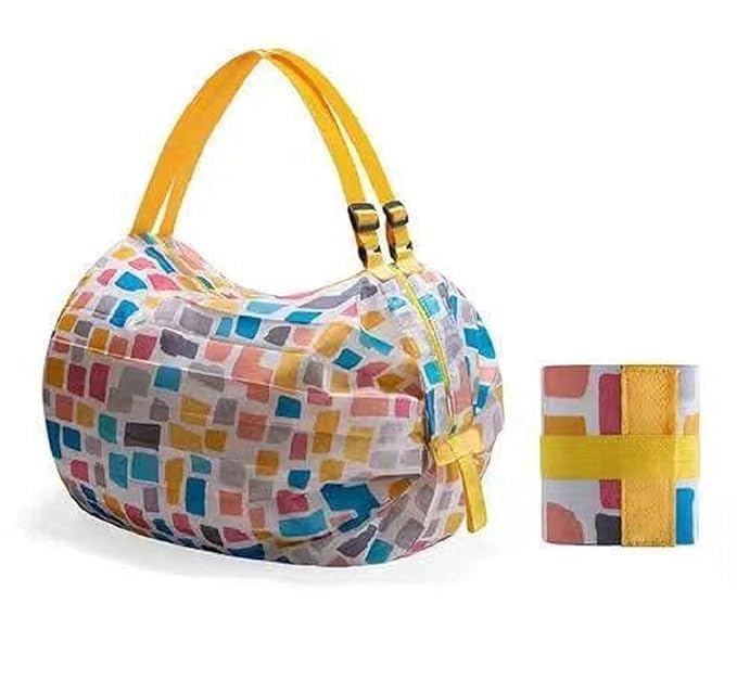 Reusable Folding Supermarket Shopping Bag with Zipper | Nylon Waterproof Travel Luggage Bag Portable Foldable Shopping Bag | Shoulder Hand Bag