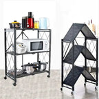 Folding Metal Storage Shelves (3, 4, or 5 Tiers) – Heavy-Duty Collapsible Utility Rack, No Assembly Required