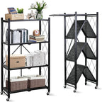 Folding Metal Storage Shelves (3, 4, or 5 Tiers) – Heavy-Duty Collapsible Utility Rack, No Assembly Required