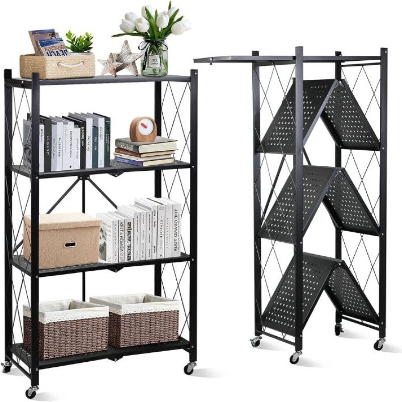 Folding Metal Storage Shelves (3, 4, or 5 Tiers) – Heavy-Duty Collapsible Utility Rack, No Assembly Required
