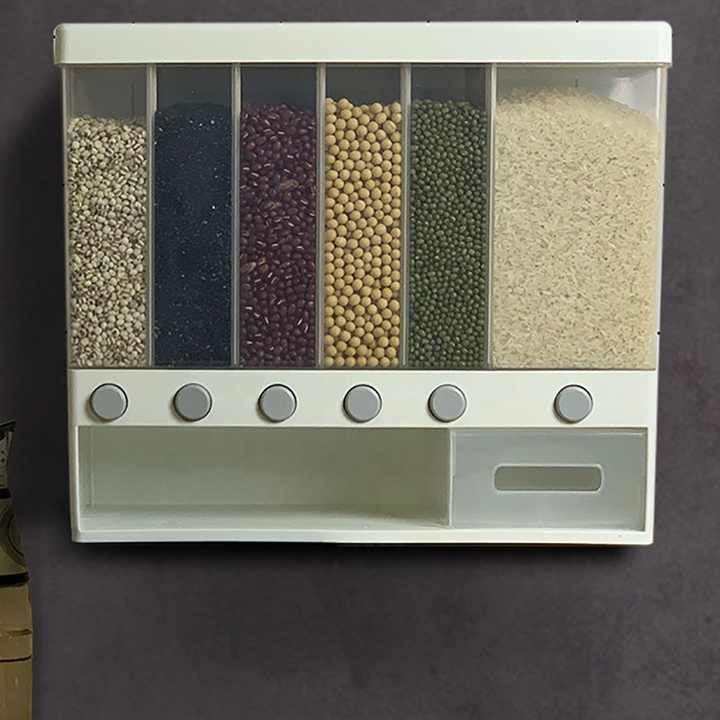 Wall Mounted 6 Grid Rice Bucket Food Dispenser