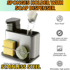 Essentials Kitchen Sink Tidy Caddy Sponges Holder with Liquid Soap Dispenser ? 340ml Kitchen Soap Dispenser - AABA MALL