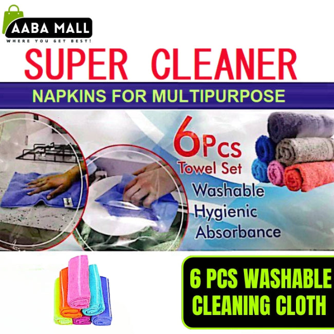 Pack of 6 washable cleaning cloths, ultra absorbent multipurpose wipes for kitchen counter, bathroom and household surfaces