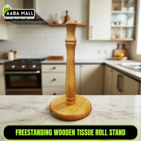 Upright Wooden Paper Towel Holder – Freestanding Tissue Roll Stand for Kitchen & Bathroom | Rustic Wooden Kitchen Roll Dispenser